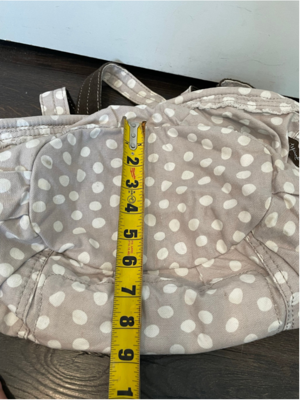 Women's Thirty-One Polka Dot Tote Bag Beige Brown Shoulder Lotsa Dots - Picture 10 of 10